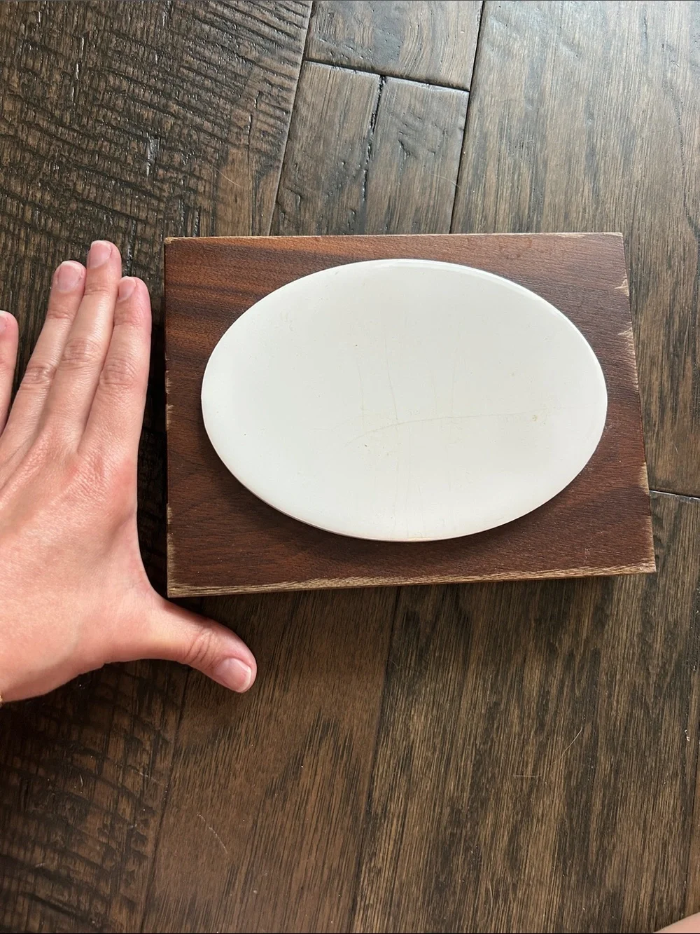 Ceramic Oval Soap Dish with Wooden Base - White